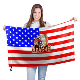 Флаг 3D с принтом Apache в Новосибирске, 100% полиэстер | плотность ткани — 95 г/м2, размер — 67 х 109 см. Принт наносится с одной стороны | apache | usa | америка | американец | индейцы | символика америки | сша
