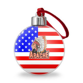 Ёлочный шар с принтом Apache в Новосибирске, Пластик | Диаметр: 77 мм | Тематика изображения на принте: apache | usa | америка | американец | индейцы | символика америки | сша