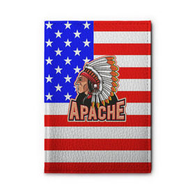 Обложка для автодокументов с принтом Apache в Новосибирске, натуральная кожа |  размер 19,9*13 см; внутри 4 больших “конверта” для документов и один маленький отдел — туда идеально встанут права | apache | usa | америка | американец | индейцы | символика америки | сша