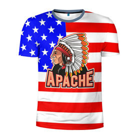 Мужская футболка 3D спортивная с принтом Apache в Новосибирске, 100% полиэстер с улучшенными характеристиками | приталенный силуэт, круглая горловина, широкие плечи, сужается к линии бедра | Тематика изображения на принте: apache | usa | америка | американец | индейцы | символика америки | сша