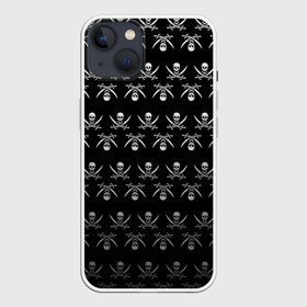 Чехол для iPhone 13 с принтом Пиратский pattern в Новосибирске,  |  | bones | buccaneer | corsair | filibuster | freebooter | picaroon | pirate | rover | голова | кости | пират | скелет | череп