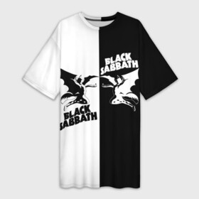 Платье-футболка 3D с принтом Black Sabbath в Новосибирске,  |  | Тематика изображения на принте: black sabbath | ангел | белое | билл уорд | гизер батлер | группа | демон | инь и янь | крылья | метал | музыка | надпись | оззи | осборн | песни | рок | тони айомми | хард рок | хеви метал | черное