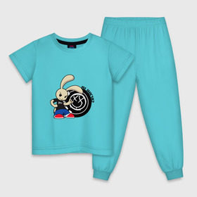 Детская пижама хлопок с принтом Заяц Blink-182 в Новосибирске, 100% хлопок |  брюки и футболка прямого кроя, без карманов, на брюках мягкая резинка на поясе и по низу штанин
 | альтернативный | блинк | панк рок | поп панк | скейт панк