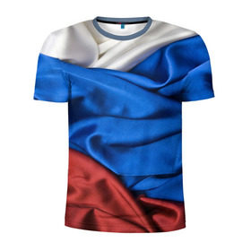 Мужская футболка 3D спортивная с принтом Российский Триколор в Новосибирске, 100% полиэстер с улучшенными характеристиками | приталенный силуэт, круглая горловина, широкие плечи, сужается к линии бедра | текстура | ткань