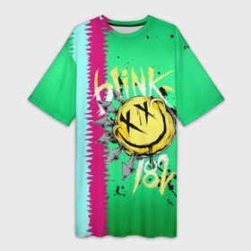 Платье-футболка 3D с принтом Blink 182 в Новосибирске,  |  | blink | альтернативный рок | блинк | зеленый | линии | марк хоппус | музыка | мэтт скиба | панк | панк рок | песни | полосы | поп панк | рок | скейт панк | смайл | трэвис баркер