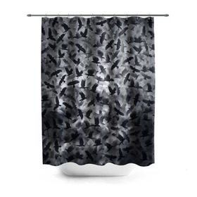 Штора 3D для ванной с принтом Вороны в Новосибирске, 100% полиэстер | плотность материала — 100 г/м2. Стандартный размер — 146 см х 180 см. По верхнему краю — пластиковые люверсы для креплений. В комплекте 10 пластиковых колец | ворон | ворона | воронье | небо | паттрен | птицы | серый | стая | текстура | хеллоуин