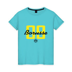 Женская футболка хлопок с принтом Borussia Dortmund - Borusse 09 (New 2018 Design) в Новосибирске, 100% хлопок | прямой крой, круглый вырез горловины, длина до линии бедер, слегка спущенное плечо | боруссия дортмунд