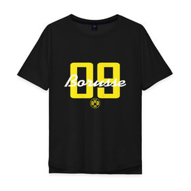 Мужская футболка хлопок Oversize с принтом Borussia Dortmund - Borusse 09, for black (New 2018 Design) в Новосибирске, 100% хлопок | свободный крой, круглый ворот, “спинка” длиннее передней части | Тематика изображения на принте: боруссия дортмунд