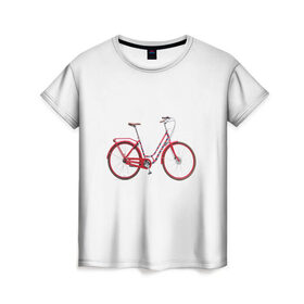 Женская футболка 3D с принтом Велосипед в Новосибирске, 100% полиэфир ( синтетическое хлопкоподобное полотно) | прямой крой, круглый вырез горловины, длина до линии бедер | bicycle | байсикл | велик | красный | москва | педали
