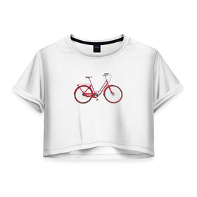 Женская футболка 3D укороченная с принтом Велосипед в Новосибирске, 100% полиэстер | круглая горловина, длина футболки до линии талии, рукава с отворотами | bicycle | байсикл | велик | красный | москва | педали