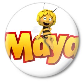 Значок с принтом пчелка Майя в Новосибирске,  металл | круглая форма, металлическая застежка в виде булавки | вилли | майя | мая | пчелка | пчёлка майя | флип