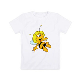 Детская футболка хлопок с принтом пчелка Майя в Новосибирске, 100% хлопок | круглый вырез горловины, полуприлегающий силуэт, длина до линии бедер | вилли | майя | мая | пчелка | пчёлка майя | флип