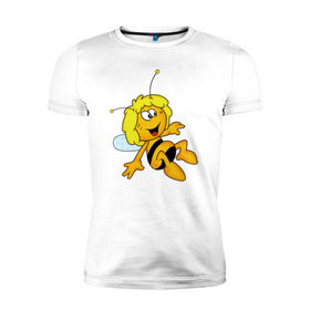 Мужская футболка премиум с принтом пчелка Майя в Новосибирске, 92% хлопок, 8% лайкра | приталенный силуэт, круглый вырез ворота, длина до линии бедра, короткий рукав | Тематика изображения на принте: вилли | майя | мая | пчелка | пчёлка майя | флип