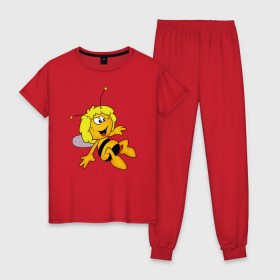 Женская пижама хлопок с принтом пчелка Майя в Новосибирске, 100% хлопок | брюки и футболка прямого кроя, без карманов, на брюках мягкая резинка на поясе и по низу штанин | вилли | майя | мая | пчелка | пчёлка майя | флип