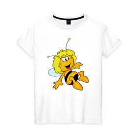 Женская футболка хлопок с принтом пчелка Майя в Новосибирске, 100% хлопок | прямой крой, круглый вырез горловины, длина до линии бедер, слегка спущенное плечо | вилли | майя | мая | пчелка | пчёлка майя | флип