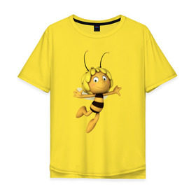 Мужская футболка хлопок Oversize с принтом пчелка Майя в Новосибирске, 100% хлопок | свободный крой, круглый ворот, “спинка” длиннее передней части | вилли | майя | мая | пчелка | пчёлка майя | флип