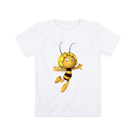 Детская футболка хлопок с принтом пчелка Майя в Новосибирске, 100% хлопок | круглый вырез горловины, полуприлегающий силуэт, длина до линии бедер | вилли | майя | мая | пчелка | пчёлка майя | флип