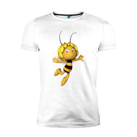 Мужская футболка премиум с принтом пчелка Майя в Новосибирске, 92% хлопок, 8% лайкра | приталенный силуэт, круглый вырез ворота, длина до линии бедра, короткий рукав | Тематика изображения на принте: вилли | майя | мая | пчелка | пчёлка майя | флип