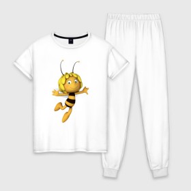 Женская пижама хлопок с принтом пчелка Майя в Новосибирске, 100% хлопок | брюки и футболка прямого кроя, без карманов, на брюках мягкая резинка на поясе и по низу штанин | вилли | майя | мая | пчелка | пчёлка майя | флип