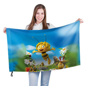 Флаг 3D с принтом Пчелка Майя в Новосибирске, 100% полиэстер | плотность ткани — 95 г/м2, размер — 67 х 109 см. Принт наносится с одной стороны | вилли | майя | мая | пчелка | пчёлка майя | флип