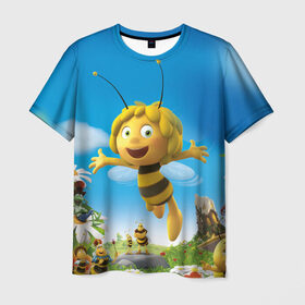 Мужская футболка 3D с принтом Пчелка Майя в Новосибирске, 100% полиэфир | прямой крой, круглый вырез горловины, длина до линии бедер | вилли | майя | мая | пчелка | пчёлка майя | флип