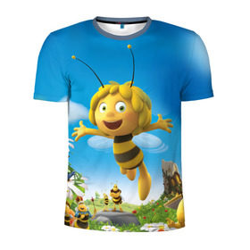 Мужская футболка 3D спортивная с принтом Пчелка Майя в Новосибирске, 100% полиэстер с улучшенными характеристиками | приталенный силуэт, круглая горловина, широкие плечи, сужается к линии бедра | Тематика изображения на принте: вилли | майя | мая | пчелка | пчёлка майя | флип
