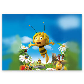 Поздравительная открытка с принтом Пчелка Майя в Новосибирске, 100% бумага | плотность бумаги 280 г/м2, матовая, на обратной стороне линовка и место для марки
 | вилли | майя | мая | пчелка | пчёлка майя | флип