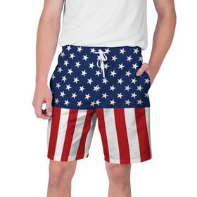 Мужские шорты 3D с принтом Флаг США в Новосибирске,  полиэстер 100% | прямой крой, два кармана без застежек по бокам. Мягкая трикотажная резинка на поясе, внутри которой широкие завязки. Длина чуть выше колен | flag | usa | патриотизм | сша | флаг