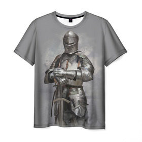 Мужская футболка 3D с принтом Рыцарь в Новосибирске, 100% полиэфир | прямой крой, круглый вырез горловины, длина до линии бедер | боец | воин | доспехи | король | латы | меч | рыцарь