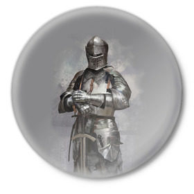Значок с принтом Рыцарь в Новосибирске,  металл | круглая форма, металлическая застежка в виде булавки | боец | воин | доспехи | король | латы | меч | рыцарь