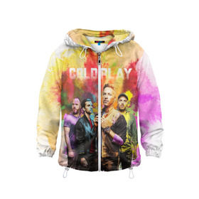 Детская ветровка 3D с принтом Coldplay в Новосибирске, 100% полиэстер | подол и капюшон оформлены резинкой с фиксаторами, по бокам два кармана без застежек, один потайной карман на груди | cold play | rock | колд плей | колд плэй | колдплей | колдплэй | рок