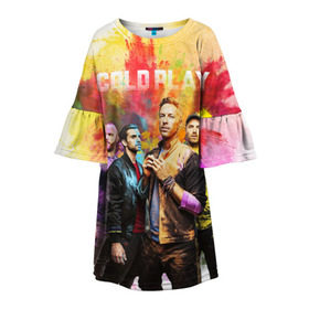 Детское платье 3D с принтом Coldplay в Новосибирске, 100% полиэстер | прямой силуэт, чуть расширенный к низу. Круглая горловина, на рукавах — воланы | cold play | rock | колд плей | колд плэй | колдплей | колдплэй | рок