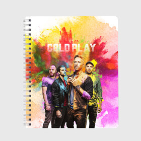 Тетрадь с принтом Coldplay в Новосибирске, 100% бумага | 48 листов, плотность листов — 60 г/м2, плотность картонной обложки — 250 г/м2. Листы скреплены сбоку удобной пружинной спиралью. Уголки страниц и обложки скругленные. Цвет линий — светло-серый
 | cold play | rock | колд плей | колд плэй | колдплей | колдплэй | рок