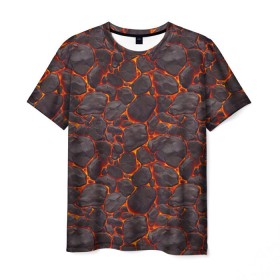 Мужская футболка 3D с принтом Голем в Новосибирске, 100% полиэфир | прямой крой, круглый вырез горловины, длина до линии бедер | вулкан | голем | демон | жара | камень | лава | огонь | пламя | солнце