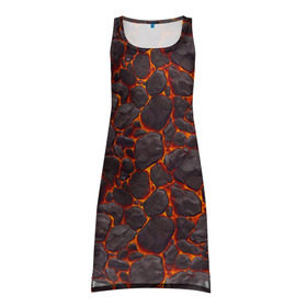 Платье-майка 3D с принтом Голем в Новосибирске, 100% полиэстер | полуприлегающий силуэт, широкие бретели, круглый вырез горловины, удлиненный подол сзади. | вулкан | голем | демон | жара | камень | лава | огонь | пламя | солнце
