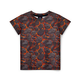 Детская футболка 3D с принтом Голем в Новосибирске, 100% гипоаллергенный полиэфир | прямой крой, круглый вырез горловины, длина до линии бедер, чуть спущенное плечо, ткань немного тянется | вулкан | голем | демон | жара | камень | лава | огонь | пламя | солнце