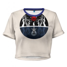 Женская футболка 3D укороченная с принтом Stranger Things в Новосибирске, 100% полиэстер | круглая горловина, длина футболки до линии талии, рукава с отворотами | stranger things | очень странные дела