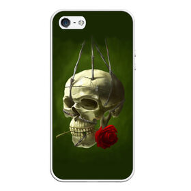Чехол для iPhone 5/5S матовый с принтом Череп и роза в Новосибирске, Силикон | Область печати: задняя сторона чехла, без боковых панелей | кости | роза | скелет | хэллоуин | цветок | цветы | череп