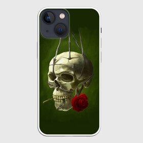 Чехол для iPhone 13 mini с принтом Череп и роза в Новосибирске,  |  | кости | роза | скелет | хэллоуин | цветок | цветы | череп