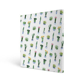 Холст квадратный с принтом Кактусы в Новосибирске, 100% ПВХ |  | Тематика изображения на принте: горшок | зеленый | кактус | принт | растение | флора | цветы