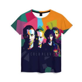 Женская футболка 3D с принтом Coldplay в Новосибирске, 100% полиэфир ( синтетическое хлопкоподобное полотно) | прямой крой, круглый вырез горловины, длина до линии бедер | cold play | rock | колд плей | колд плэй | колдплей | колдплэй | рок