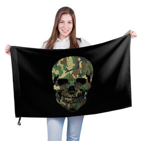 Флаг 3D с принтом Череп Армия в Новосибирске, 100% полиэстер | плотность ткани — 95 г/м2, размер — 67 х 109 см. Принт наносится с одной стороны | army | biker | ffm | skeleton | skull | армия | байкер | камуфляж | каска | скелет | череп | шлем