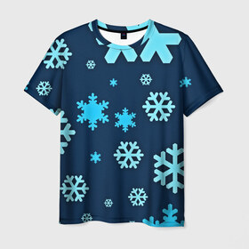 Мужская футболка 3D с принтом Снежинки в Новосибирске, 100% полиэфир | прямой крой, круглый вырез горловины, длина до линии бедер | winter | зима | мороз | новый год | снег | снежинки | холод
