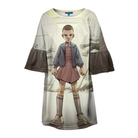 Детское платье 3D с принтом Girl в Новосибирске, 100% полиэстер | прямой силуэт, чуть расширенный к низу. Круглая горловина, на рукавах — воланы | stranger things | очень странные дела
