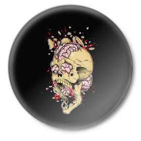 Значок с принтом Взрыв мозга в Новосибирске,  металл | круглая форма, металлическая застежка в виде булавки | Тематика изображения на принте: взрыв | мозг | праздник | скелет | хэллоуин | череп