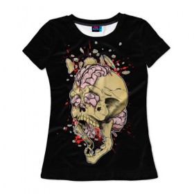 Женская футболка 3D с принтом Взрыв мозга в Новосибирске, 100% полиэфир ( синтетическое хлопкоподобное полотно) | прямой крой, круглый вырез горловины, длина до линии бедер | взрыв | мозг | праздник | скелет | хэллоуин | череп