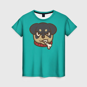 Женская футболка 3D с принтом Мультяшный ротвейлер. в Новосибирске, 100% полиэфир ( синтетическое хлопкоподобное полотно) | прямой крой, круглый вырез горловины, длина до линии бедер | для детей. | косточка | ошейник | пес | собака