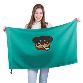 Флаг 3D с принтом Мультяшный ротвейлер. в Новосибирске, 100% полиэстер | плотность ткани — 95 г/м2, размер — 67 х 109 см. Принт наносится с одной стороны | для детей. | косточка | ошейник | пес | собака
