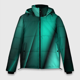 Мужская зимняя куртка 3D с принтом Emerald lines в Новосибирске, верх — 100% полиэстер; подкладка — 100% полиэстер; утеплитель — 100% полиэстер | длина ниже бедра, свободный силуэт Оверсайз. Есть воротник-стойка, отстегивающийся капюшон и ветрозащитная планка. 

Боковые карманы с листочкой на кнопках и внутренний карман на молнии. | Тематика изображения на принте: абстракция | геометрия | зеленый