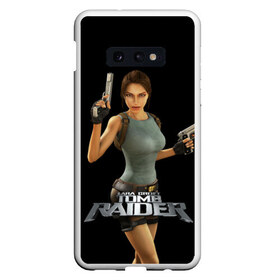 Чехол для Samsung S10E с принтом TOMB RAIDER в Новосибирске, Силикон | Область печати: задняя сторона чехла, без боковых панелей | game | girl | gun | lara croft | tomb raider | девушка | игра | оружие | пистолет